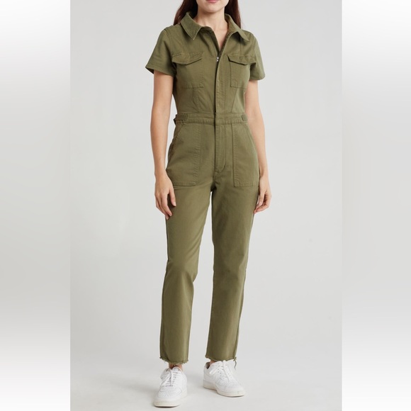 Good American Fit For Success Straight Leg Denim Jumpsuit Fatigue Green Large - Picture 4 of 16